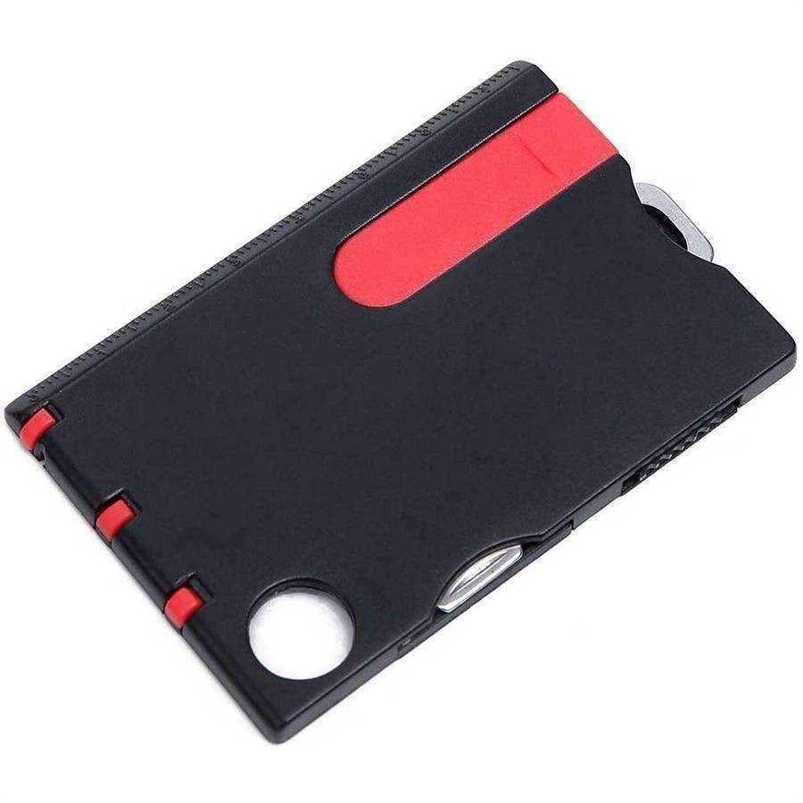 Sleek slim men's accessory - wonder tool to get you out of an unexpected jam. Tools included: Red Laser Light, Magnifier, Inch Ruler, CM, Ruler, Small Phillips, Large Phillips, Small Flathead, Large Flathead, Tweezers, Toothpick, Stylus Pen, Letter Opener, Nail File, Small Knife, Scissors, & Bottle Opener. Perfect to fit in every man's wallet. The gift for every man and woman in your life. Mad Man, masters of men's gifts. Material: Stainless Steel / Resin. Dimensions: 3.5