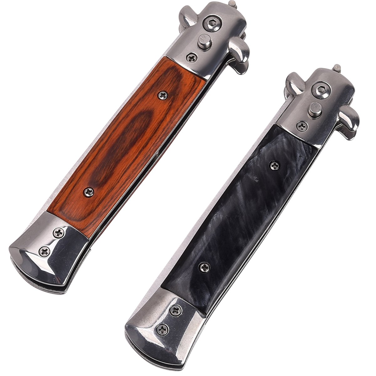 2 Pieces Wood Grain Switchblade Blade Comb Pocket Knife Hair Brush